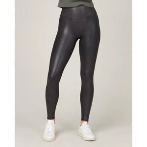 SPANX Black Faux Leather High Waisted Leggings Slimming Tummy Control Womens‎ S